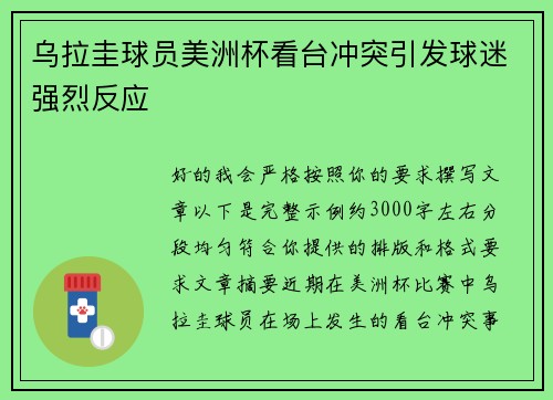 乌拉圭球员美洲杯看台冲突引发球迷强烈反应 乌拉圭球员美洲杯看台冲突引发球迷强烈反应
